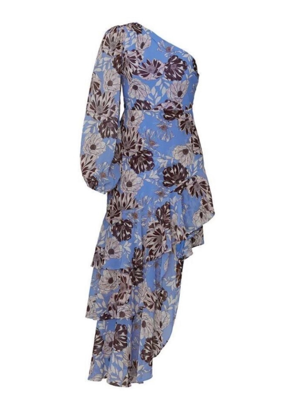 ALEXIS Abanna Blue Floral One-Shoulder Asymmetric Ruffle Dress
